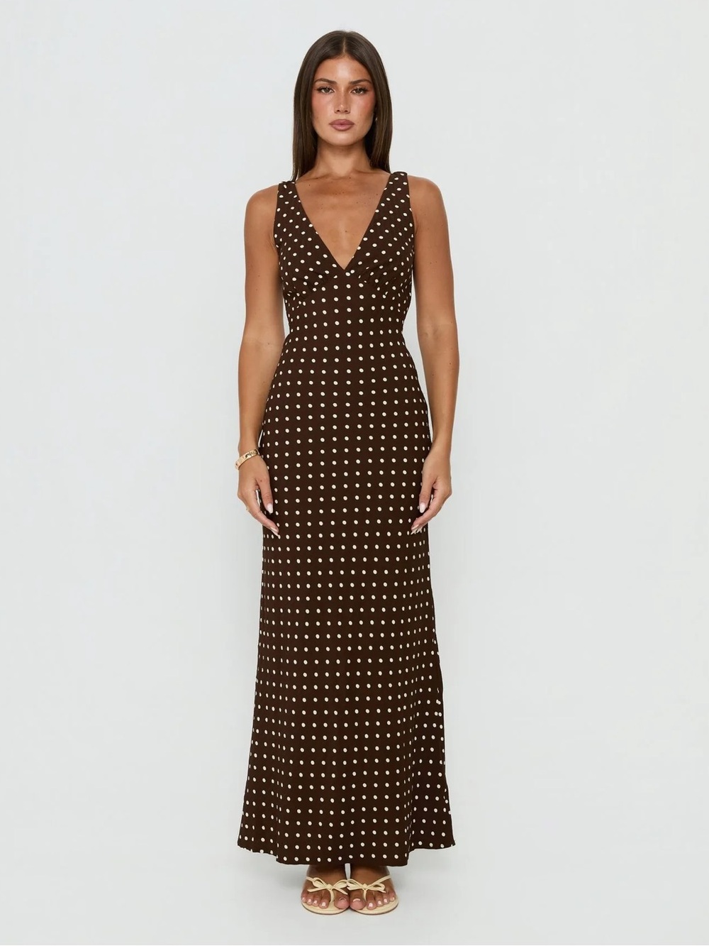 Princess Polly Brown Polka Dot Maxi Dress~ Size 4